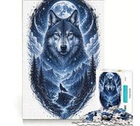 Rompecabezas para Adultos de 1000 Piezas Universo del Lobo bajo la Luna Juegos Familiares interacción Entre Padres e Hijos Regalos para Amigos y Familiares 38x26cm