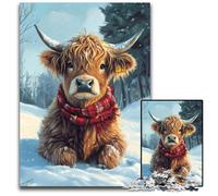 Rompecabezas para Adultos de 1000 Piezas, Vaca de Las Tierras Altas en Invierno, Rompecabezas de cartón, Juego para Adultos, Regalo, Juego Interactivo Familiar, desafío Mental, Regalo, 26x38cm