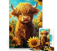 Rompecabezas para Adultos de 1000 Piezas Vaca de Las Tierras Altas en un Campo de Girasoles Juego de lógica de Ajuste preciso Juguete Divertido y fácil de Jugar (38x26cm)