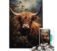 Rompecabezas para Adultos de 1000 Piezas Vaca de Las Tierras Altas Entre follaje Juguetes para Relajarse Juegos educativos Regalo para cumpleaños Divertido y con Humor (tamaño 38x52cm)