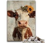 Rompecabezas para Adultos de 1000 Piezas, Vacas y Girasoles, diversión Familiar, Toda la Familia a Partir de 14 años, 38x26cm