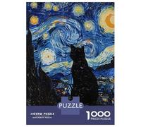Rompecabezas para Adultos De 1000 Piezas Van Gogh Cat Stary Night Rompecabezas para Adultos Juegos Relajantes Decoración del Hogar Desafío Educativo 70x50cm/1000pcs