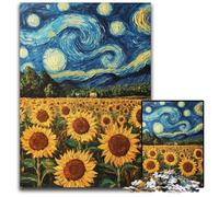Rompecabezas para Adultos de 1000 Piezas, Van Gogh, Girasoles de Noche, Rompecabezas de Madera, cumpleaños, festividades, Ideal para Navidad, 50x75cm