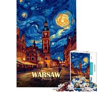 Rompecabezas para Adultos de 1000 Piezas Varsovia Polonia Noche Estrellada Rompecabezas artístico para Adultos Juegos relajantes decoración (tamaño 38x26cm)