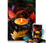Rompecabezas para Adultos de 1000 Piezas Vela de otoño con Hojas,Corte preciso,Divertido,lógica,Habilidad,Juego Relajante,Tiempo de diversión,Regalo de cumpleaños,Mente (38x26cm)