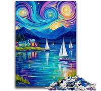 Rompecabezas para Adultos de 1000 Piezas: Velero bajo el Cielo Nocturno Juego desafiante Juguetes Oferta como Regalo para Toda la Familia para Mayores de 14 años 26x38cm