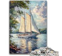 Rompecabezas para Adultos de 1000 Piezas: Velero Grande en el río, Juego Familiar, antiestrés, desafío difícil, Regalo de Amigo Secreto, 50x75cm