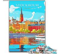 Rompecabezas para Adultos de 1000 Piezas: Viaje a Estocolmo, Suecia Desafiante, Divertido y Divertido, con póster y Hoja de Trivia a Juego (26x38cm) 1000 Piezas