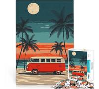 Rompecabezas para Adultos de 1000 Piezas Viajes al Atardecer en la Playa en Furgoneta Vintage Juegos Divertidos Obra de Arte 52x38cm