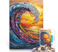 Rompecabezas para Adultos de 1000 Piezas Vidriera de la Ola de Hokusai Desafiante Difícil con Piezas de Formas aleatorias Que se entrelazan Completamente 52x38cm