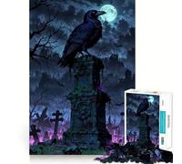 Rompecabezas para Adultos de 1000 Piezas Vigilante del Cementerio ︰ Cuervo en una lápida Arte nítido y Divertido Juego Relajante Tranquilo (38x52cm)