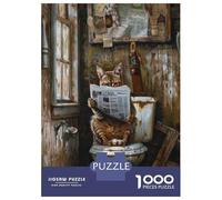 Rompecabezas para Adultos De 1000 Piezas Vintage Cat Reading Newspaper on Toilet Rompecabezas para Adultos Juego Familiar Decoración Perfecta Cumpleaños Y Navidad 52x38cm/1000pcs