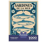 Rompecabezas para Adultos De 1000 Piezas Vintage Sardines De La Mer Label Rompecabezas para Adolescentes Juego Práctico Desafío Difícil Juego Desafiante Regalos 52x38cm/1000pcs