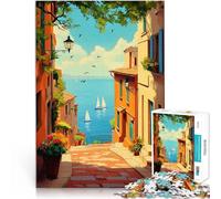 Rompecabezas para Adultos de 1000 Piezas Vista de la Calle mediterránea Juego de Preguntas con póster a Juego y Hoja de Trivia 52x38cm
