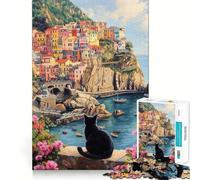 Rompecabezas para Adultos de 1000 Piezas Vista de un Gato con Encanto costero,Corte preciso,Divertido Juguete para Resolver Problemas,Tiempo de Ocio,decoración de cumpleaños,Regalo (38x26cm)