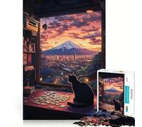 Rompecabezas para Adultos de 1000 Piezas Vista del Monte Fuji Desde la Perspectiva de un Gato - Arte nítido y Divertido,Juego Relajante, (38x26cm)