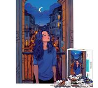 Rompecabezas para Adultos de 1000 Piezas Vista Nocturna Desde el balcón Difícil y desafiante Ideal para aliviar el estrés Juguetes de decoración para el hogar Apto para Mayores de 14 años (50x75cm)