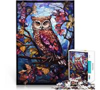 Rompecabezas para Adultos de 1000 Piezas Vitral Estilo búho Reducción del estrés Interesante con póster a Juego y Hoja de Trivia 38x26cm