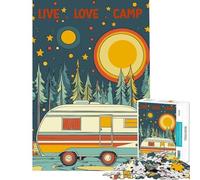 Rompecabezas para Adultos de 1000 Piezas Vive ama Campa póster Retro de Caravana Ayuda a ejercitar el Cerebro Decoración Juegos Divertidos para Mayores de 14 años (50x75cm)
