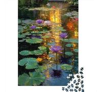 Rompecabezas para Adultos De 1000 Piezas Water Lily Pond Reflections Rompecabezas para Adultos Juegos Relajantes Alivia El Estrés Ayuda A Ejercitar El Cerebro 38x26cm/1000pcs