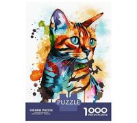 Rompecabezas para Adultos De 1000 Piezas Watercolor Bengal Cat Rompecabezas para Adolescentes Juego Práctico Desafío Difícil Juego Desafiante Regalos 52x38cm/1000pcs