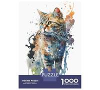 Rompecabezas para Adultos De 1000 Piezas Watercolor Cat Painting Rompecabezas Juego Práctico Análisis Y Lógica Interacción Entre Padres E Hijos 38x26cm/1000pcs
