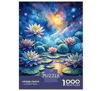 Rompecabezas para Adultos De 1000 Piezas Watercolor Lotus Pond at Night Rompecabezas para Adultos Juegos De Relajación Análisis Y Lógica Cumpleaños Y Navidad 70x50cm/1000pcs