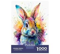 Rompecabezas para Adultos De 1000 Piezas Watercolor Rabbit Portrait Rompecabezas para Adultos Juego Práctico Decoración De Pared Cumpleaños Y Navidad 70x50cm/1000pcs