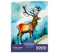 Rompecabezas para Adultos De 1000 Piezas Watercolor Reindeer in Winter Rompecabezas para Adultos Juego Práctico Corte De Precisión 38x26cm/1000pcs