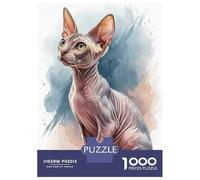 Rompecabezas para Adultos De 1000 Piezas Watercolor Sphynx Cat Portrait Rompecabezas para Adolescentes Juego Familiar Carrera De Velocidad Manual Cumpleaños 70x50cm/1000pcs