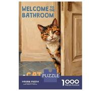 Rompecabezas para Adultos De 1000 Piezas Welcome to The Bathroom Calico Cat Rompecabezas DIY Juguetes Divertidos Y Humorísticos Cumpleaños Y Navidad 52x38cm/1000pcs