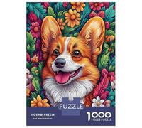 Rompecabezas para Adultos De 1000 Piezas Welsh Corgi in Flowers Rompecabezas para Adultos Juguete Decoración De Pared Corte De Precisión 70x50cm/1000pcs