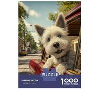 Rompecabezas para Adultos De 1000 Piezas West Highland White Terrier in Red Car Rompecabezas Antiestrés Juguetes Divertidos Y Humorísticos Actividades Divertidas En Casa, 70x50cm/1000pcs