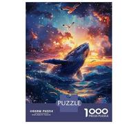 Rompecabezas para Adultos De 1000 Piezas Whale Breaching at Sunset with Seagulls Rompecabezas para Adultos Juego Familiar Divertido Y Humorístico Cumpleaños Y Navidad 38x26cm/1000pcs