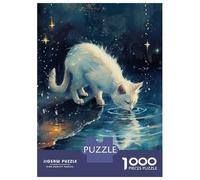 Rompecabezas para Adultos De 1000 Piezas White Cat Drinking Water at Night Rompecabezas para Adultos Juegos Relajantes Decoración Perfecta Regalos para Reducir El Estrés 70x50cm/1000pcs