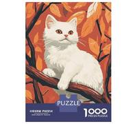 Rompecabezas para Adultos De 1000 Piezas White Cat in Autumn Leaves Rompecabezas para Adultos Juguete Decoración De Pared Mejora La Memoria Cumpleaños 70x50cm/1000pcs