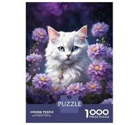 Rompecabezas para Adultos De 1000 Piezas White Cat with Purple Flowers Rompecabezas para Adolescentes Juegos Relajantes Pero Divertidos Y Humorísticos Desafiantes De Completar 38x26cm/1000pcs
