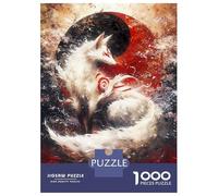 Rompecabezas para Adultos De 1000 Piezas White Kitsune Fox Yin Yang Rompecabezas para Adultos Juguete Decoración De Pared Corte De Precisión 52x38cm/1000pcs