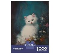 Rompecabezas para Adultos De 1000 Piezas White Kitten in Flowers Rompecabezas para Adolescentes Juguetes Antiestrés Desafío Difícil Cumpleaños 52x38cm/1000pcs