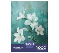 Rompecabezas para Adultos De 1000 Piezas White Lilies on Teal Background Rompecabezas para Adultos Juegos De Relajación Desafío Difícil Juego Desafiante Regalos 52x38cm/1000pcs