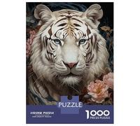 Rompecabezas para Adultos De 1000 Piezas White Tiger Floral Bliss Rompecabezas para Adolescentes Juego Familiar Carrera De Velocidad Manual Cumpleaños 52x38cm/1000pcs