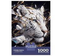 Rompecabezas para Adultos De 1000 Piezas White Tiger with Geometric and Gold Accents Rompecabezas para Adultos Juego Familiar Divertido Y Humorístico Cumpleaños Y Navidad 52x38cm/100