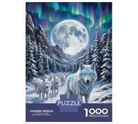 Rompecabezas para Adultos De 1000 Piezas White Wolves Under Aurora Borealis Rompecabezas para Adultos Juegos Relajantes Decoración Perfecta Regalos para Reducir El Estrés 70x50cm/1000pcs