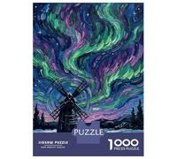 Rompecabezas para Adultos De 1000 Piezas Windmill Under Northern Lights Rompecabezas para Adultos Juegos De Relajación Regalo De Cumpleaños Regalos para Reducir El Estrés 52x38cm/1000pcs