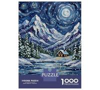 Rompecabezas para Adultos De 1000 Piezas Winter Cabin Under Starry Night Painting Rompecabezas para Adultos Juego Práctico Montaje De Patrones Cumpleaños Y Navidad 52x38cm/1000pcs