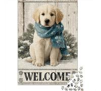 Rompecabezas para Adultos De 1000 Piezas Winter Welcome Sign with Puppy Rompecabezas para Adultos Juego Práctico Análisis Y Lógica Cumpleaños Y Navidad 52x38cm/1000pcs