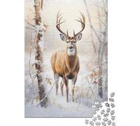 Rompecabezas para Adultos De 1000 Piezas Winter White Tail Deer Art Print Rompecabezas Práctico Juego Regalo De Cumpleaños Cumpleaños Y Navidad 38x26cm/1000pcs