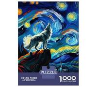 Rompecabezas para Adultos De 1000 Piezas Wolf Howling Under Starry Night Sky Rompecabezas para Adultos Juego Práctico Decoración De Pared Cumpleaños Y Navidad 38x26cm/1000pcs