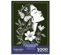 Rompecabezas para Adultos De 1000 Piezas Woman with Flowers and Butterfly Rompecabezas para Adolescentes Juegos Familiares Ensamblaje De Patrones Actividades Divertidas En Casa 70x50cm/1000pcs