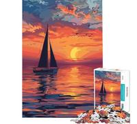 Rompecabezas para Adultos de 1000 Piezas Yate Puesta de Sol en el océano Juguetes educativos Juegos de ingenio Juego para Pasar el rato en casa Regalo de cumpleaños (tamaño 75x50cm)
